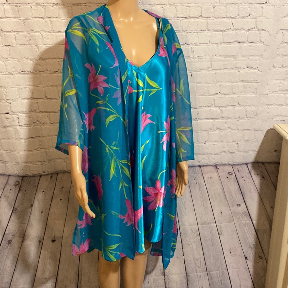 Floral Blue Sheer Kimono and Slip Set
